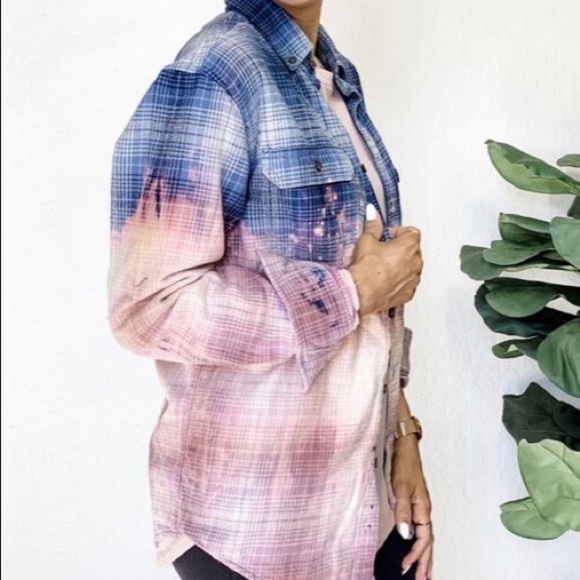 Tops - Blue Plaid Bleached Flannel